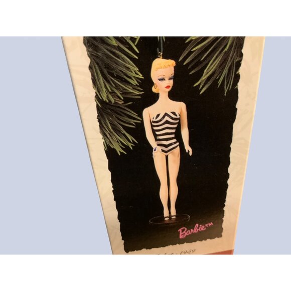 Barbie 1959 Blonde Ponytail Striped Swimsuit Collectible Ornament With Stand - Picture 1 of 15
